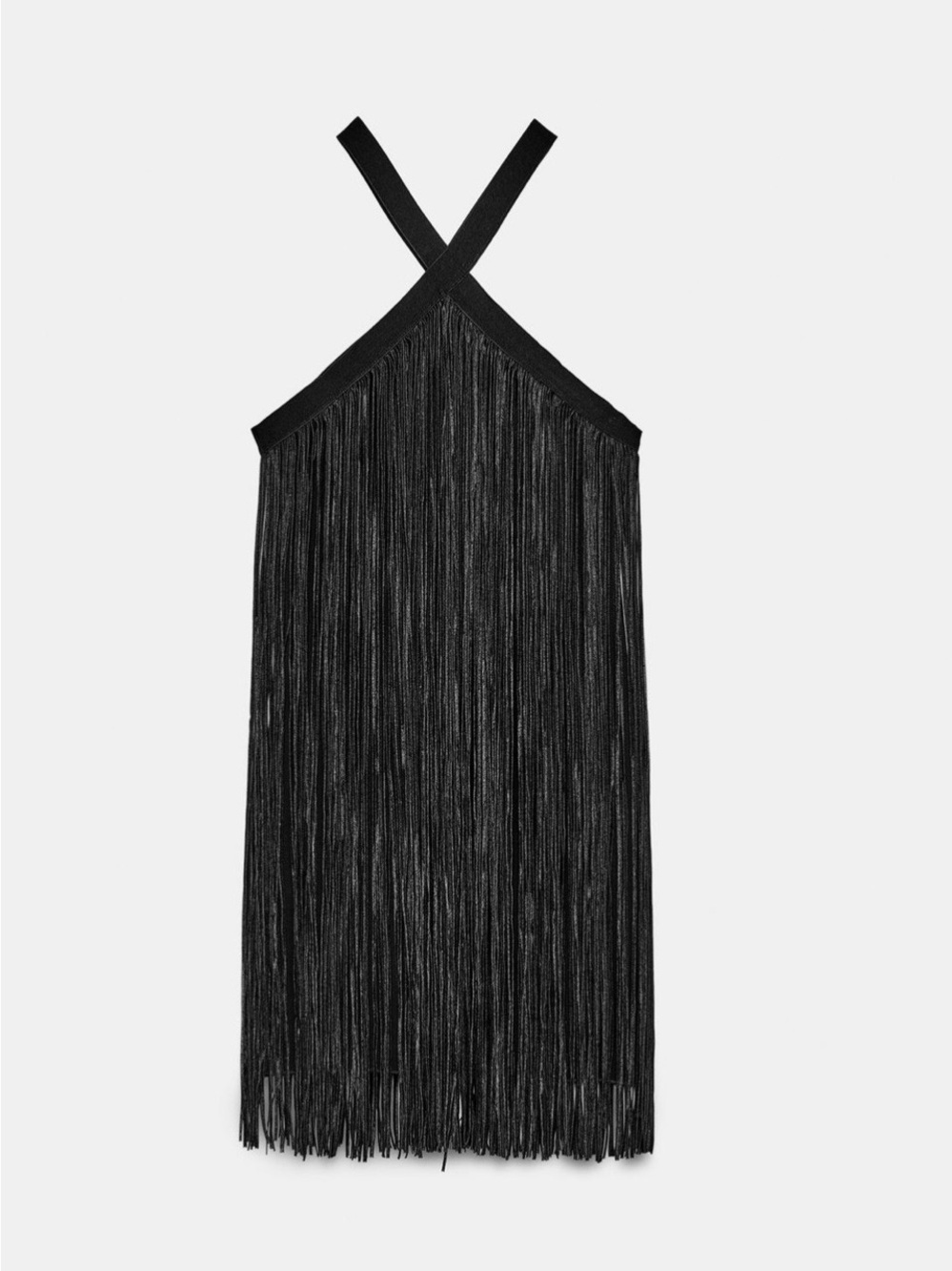 Zara Black Fringe Halter Mini Dress with Crisscross Straps Size Medium NWT - Picture 9 of 10